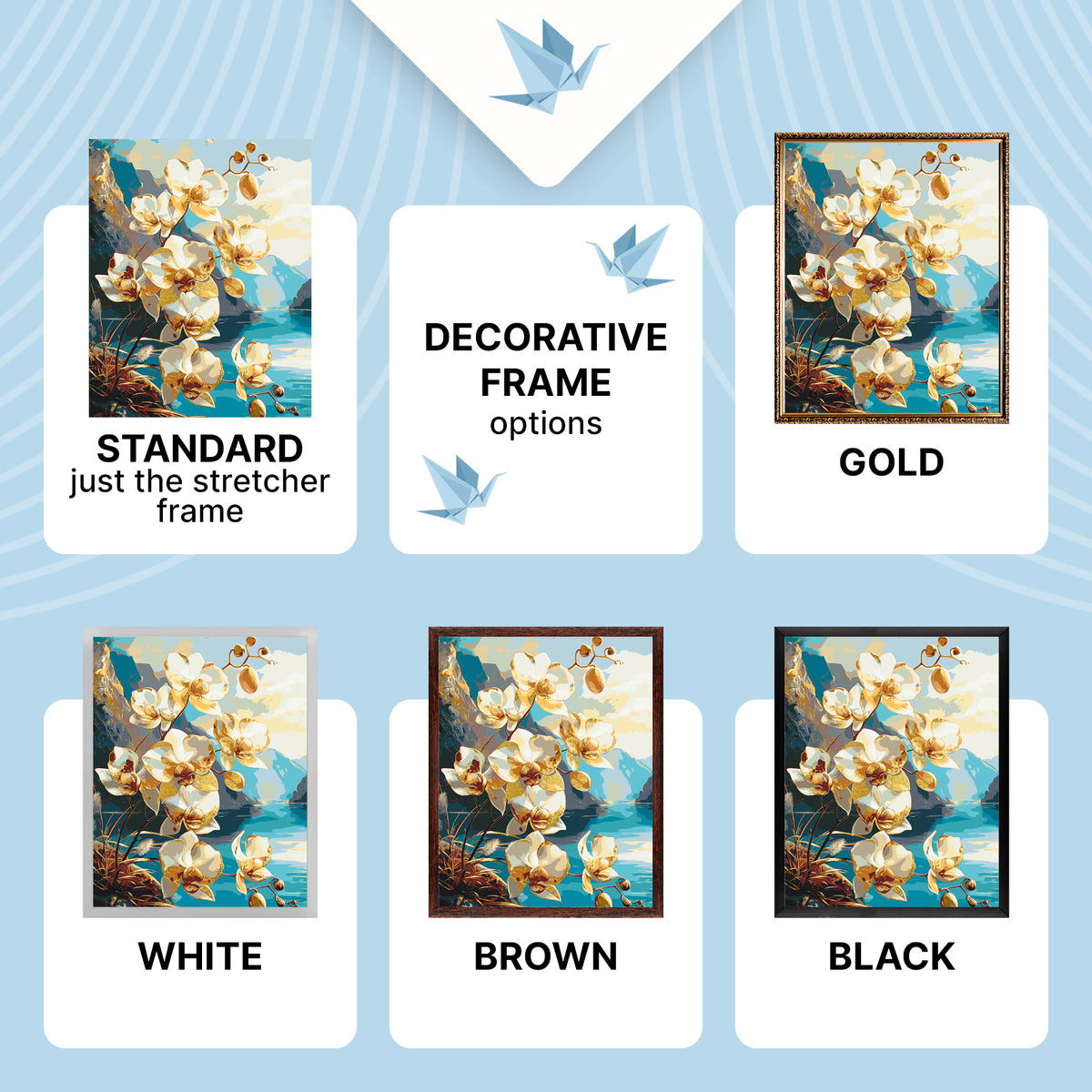 Paint by Numbers on a 40×50 cm Frame – Orchids with Metallic Paints – Landscape/Flowers – LW 30311