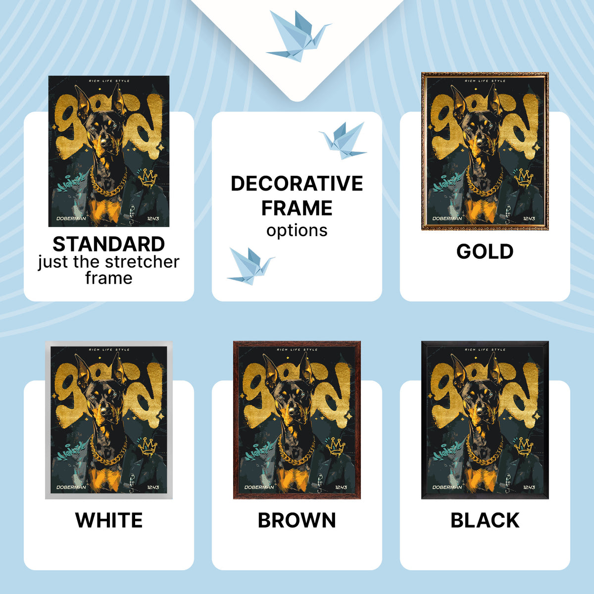 Paint by Numbers on a 40×50 cm Frame – Doberman with a Gold Chain with Metallic Paints – Animals – LW 30460