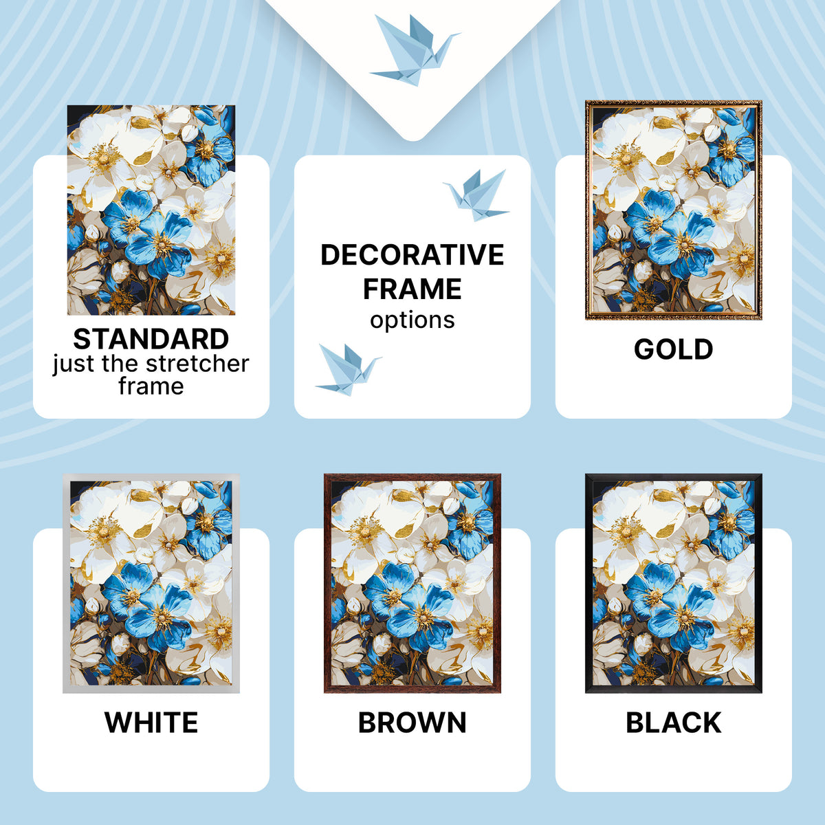 Paint by Numbers on a 40*50 cm frame Blue and white flowers with Metallic Paints LW 3293