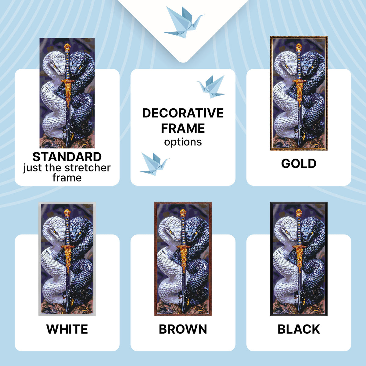 Paint by Numbers on a 40×80 cm Frame – Guardians of the Sword (Snakes) with Metallic Paints – Animals – LW 5136