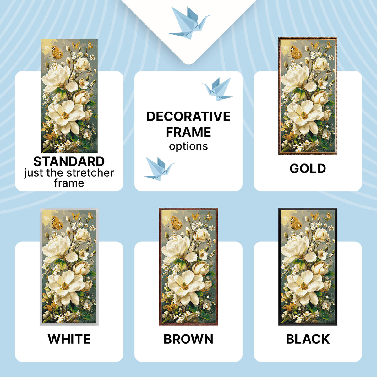 Paint by Numbers on a 40×80 cm Frame – Magnolias and Butterflies with Metallic Paints – Flowers – LW 5218