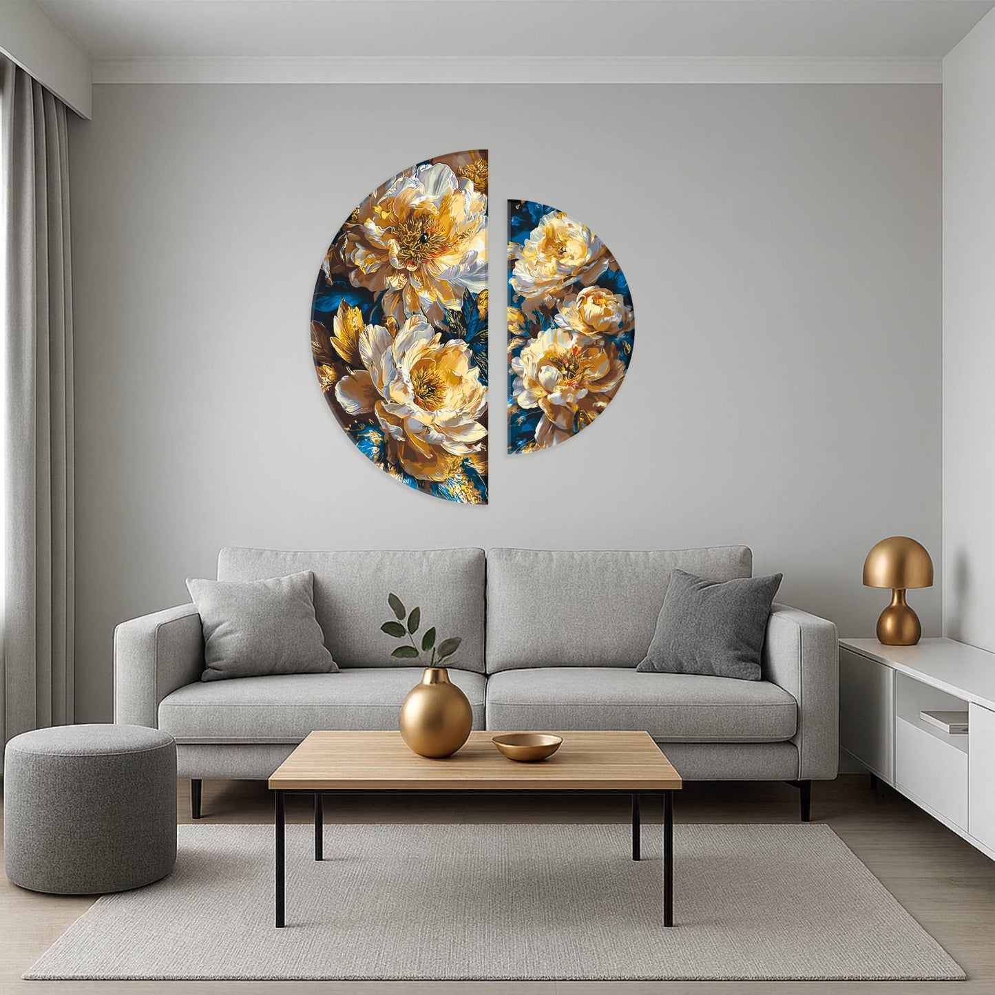 Maľovanie podľa čísel na ráme ⌀50 cm + ⌀70 cm - Kráľovské pivónie - Kvety s metalickými farbami - OSR 1017