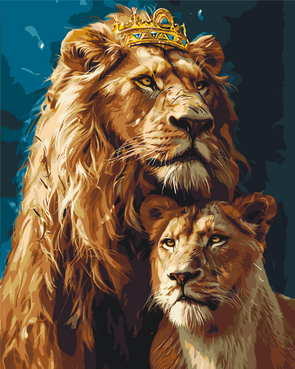 Paint by Numbers on a 40*50 cm frame Animals. Lion and Lioness with Metallic Paints LW 0320