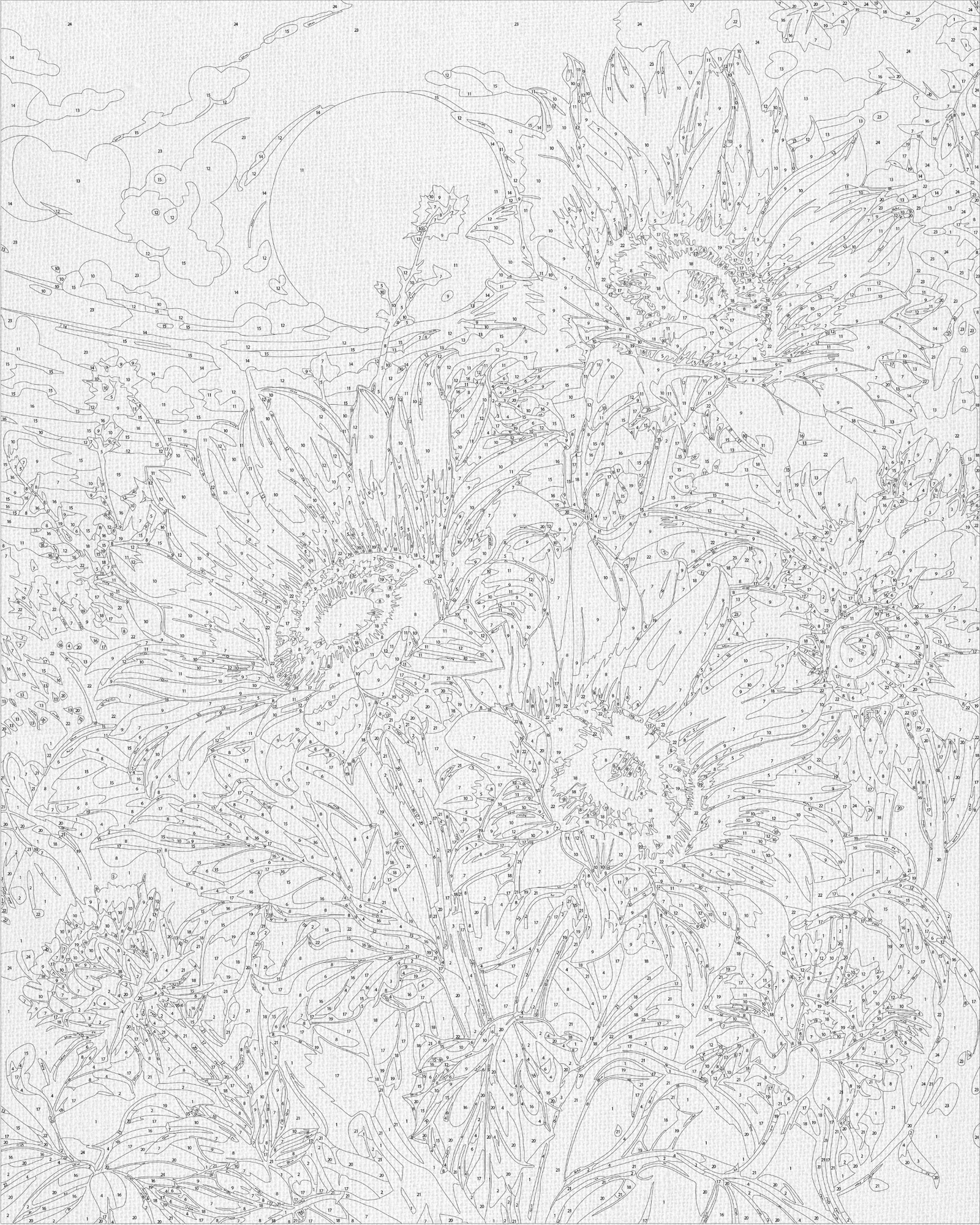 Maľovanie podľa čísel na ráme 40*50 cm - Slnečnice pod mesiacom - Kvety - LW 04070