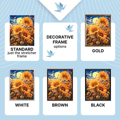 Paint by Numbers on a 40×50 cm Frame – Sunflowers Under the Moon – Flowers – LW 04070