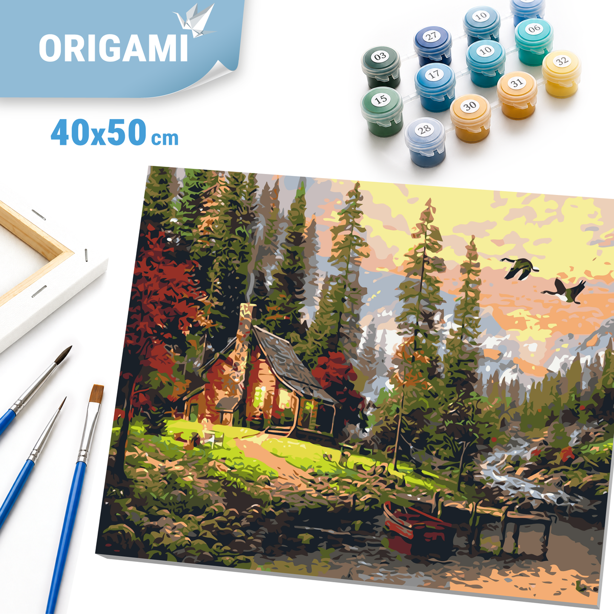 Paint by Numbers on a 40*50 cm frame, landscape – Hunter's Lodge. LW 1831
