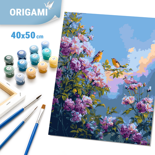 Paint by Numbers on a 40x50 cm frame - Birds Among Peonies - Flowers - LW 2003-01