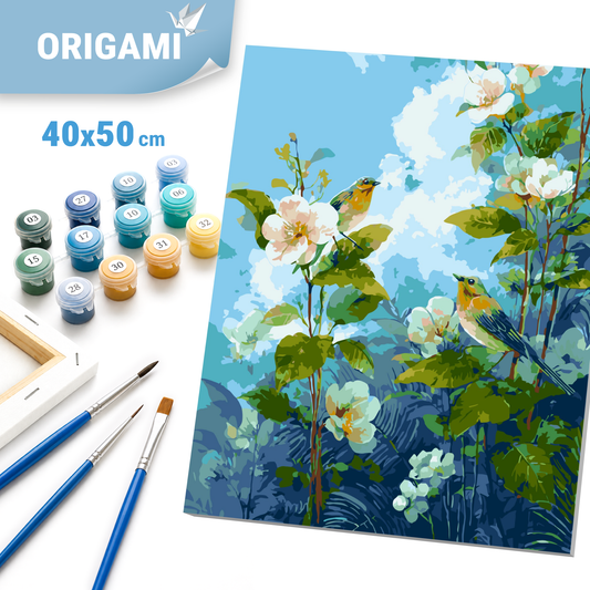 Paint by Numbers on a 40x50 cm frame - Birds Among Spring Flowers - Flowers - LW 2007-01