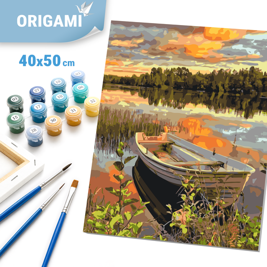 Paint by Numbers on a 40*50 cm frame landscape – Boat at Sunset LW 2196