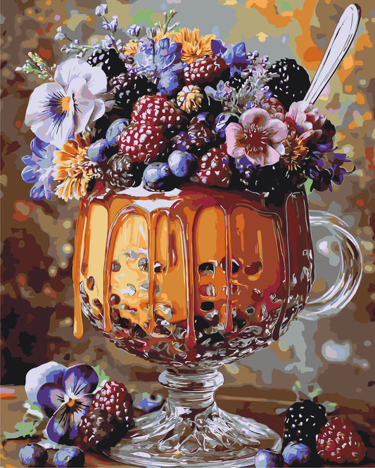 Maľovanie podľa čísel na ráme 40*50 cm - Kvetinovo-bobuľový dezert - Zátišie - LW 3003-01
