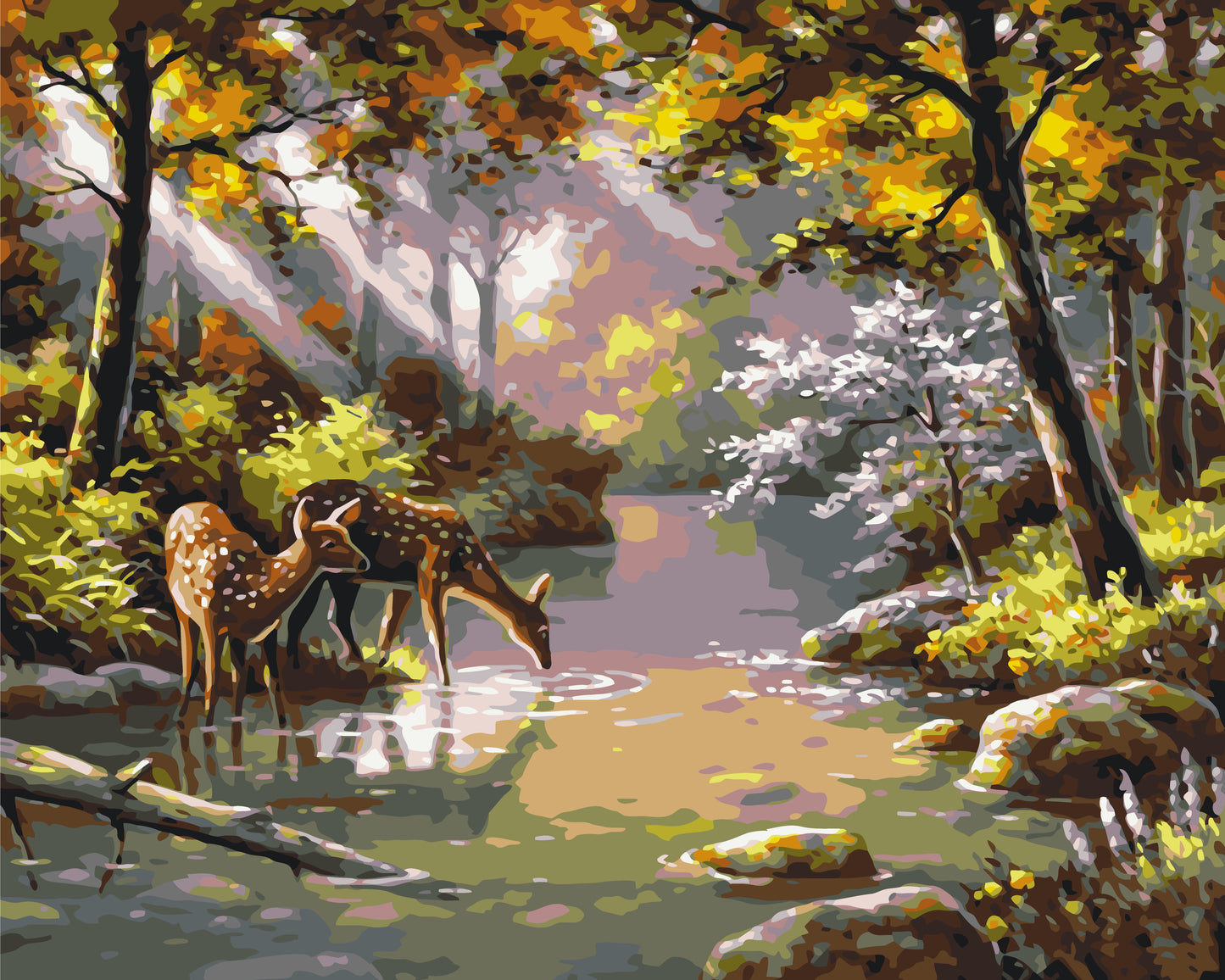 Paint by Numbers on a 40*50 cm frame – : Deer at the waterhole LW 3008