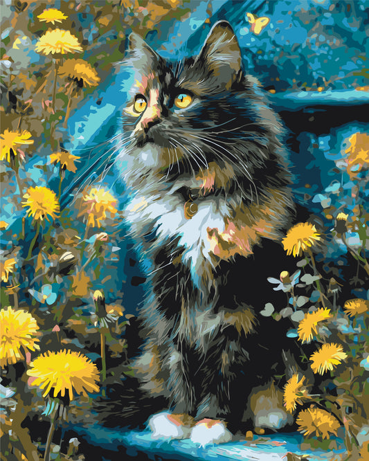 Maľovanie podľa čísel na ráme 40*50 cm - Mačiatko v púpavách - Zvieratá - LW 3009-01