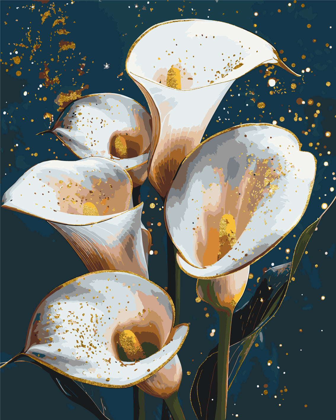 Paint by Numbers on a 40*50 cm frame White calla lilies. Flowers with Metallic Paints LW 30360