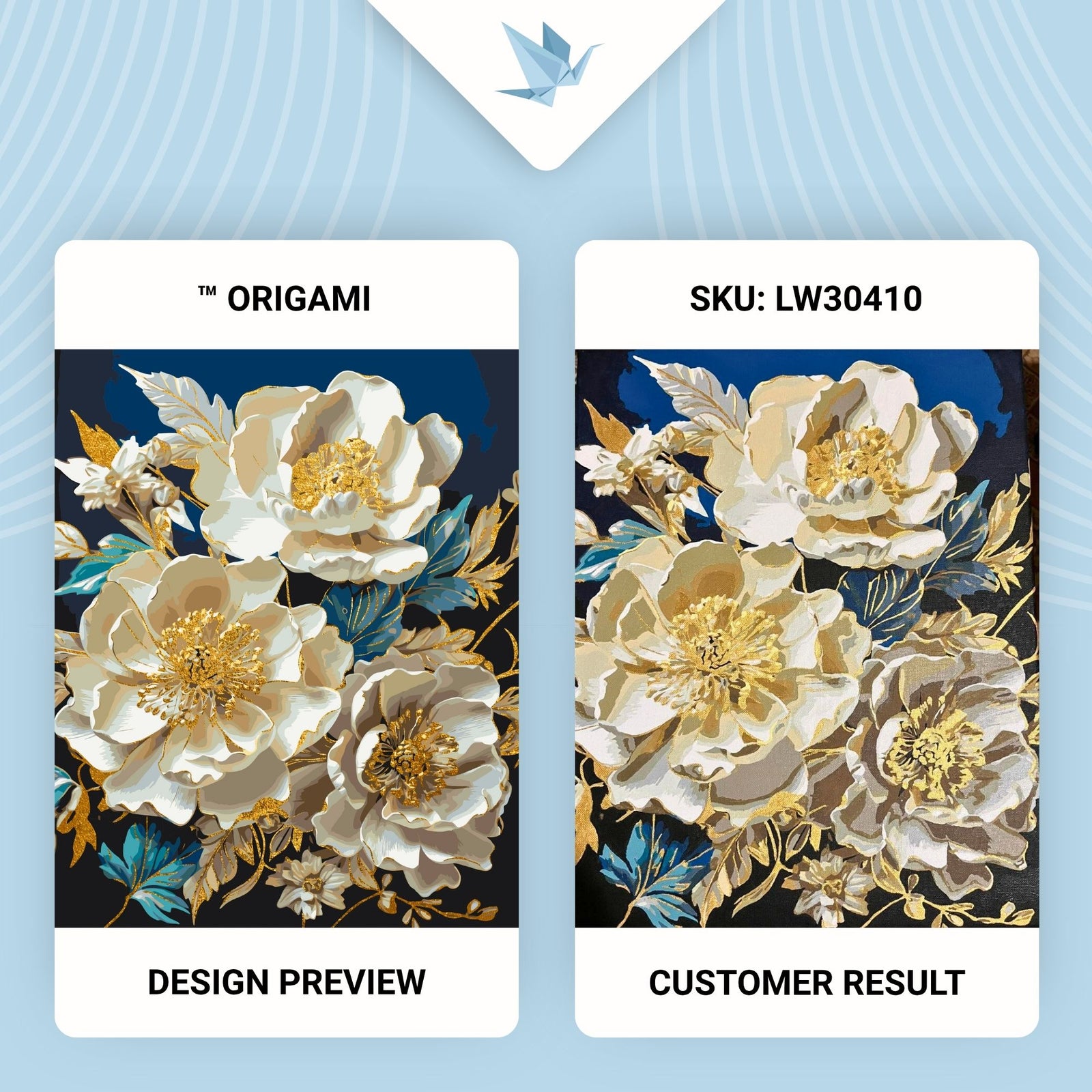 Paint by Numbers on a 40*50 cm frame Flowers. White peonies with metallic gold colors LW 30410