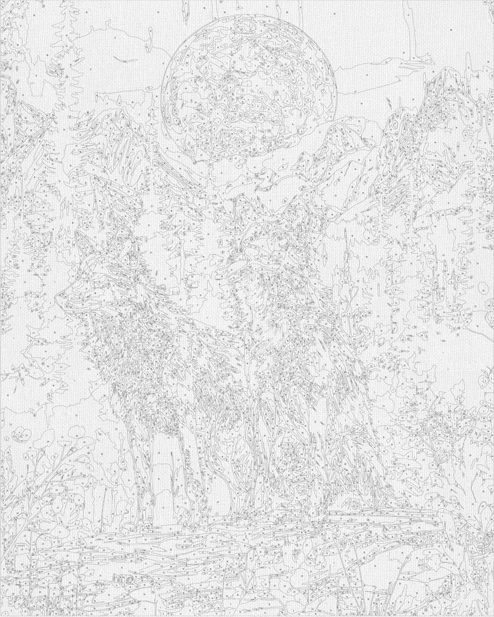 Maľovanie podľa čísel na ráme 40*50 cm - Pár vlkov - Zvieratá s metalickými farbami - LW 30450