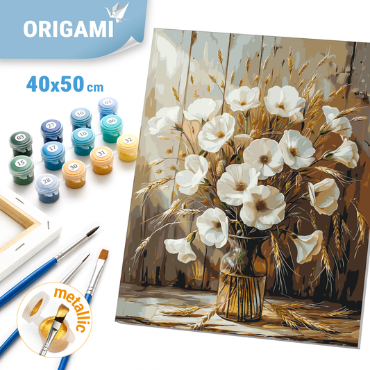 Paint by Numbers on canvas 40*50 cm Flowers. Bouquet of Poppies with Metallic Paints LW 30491