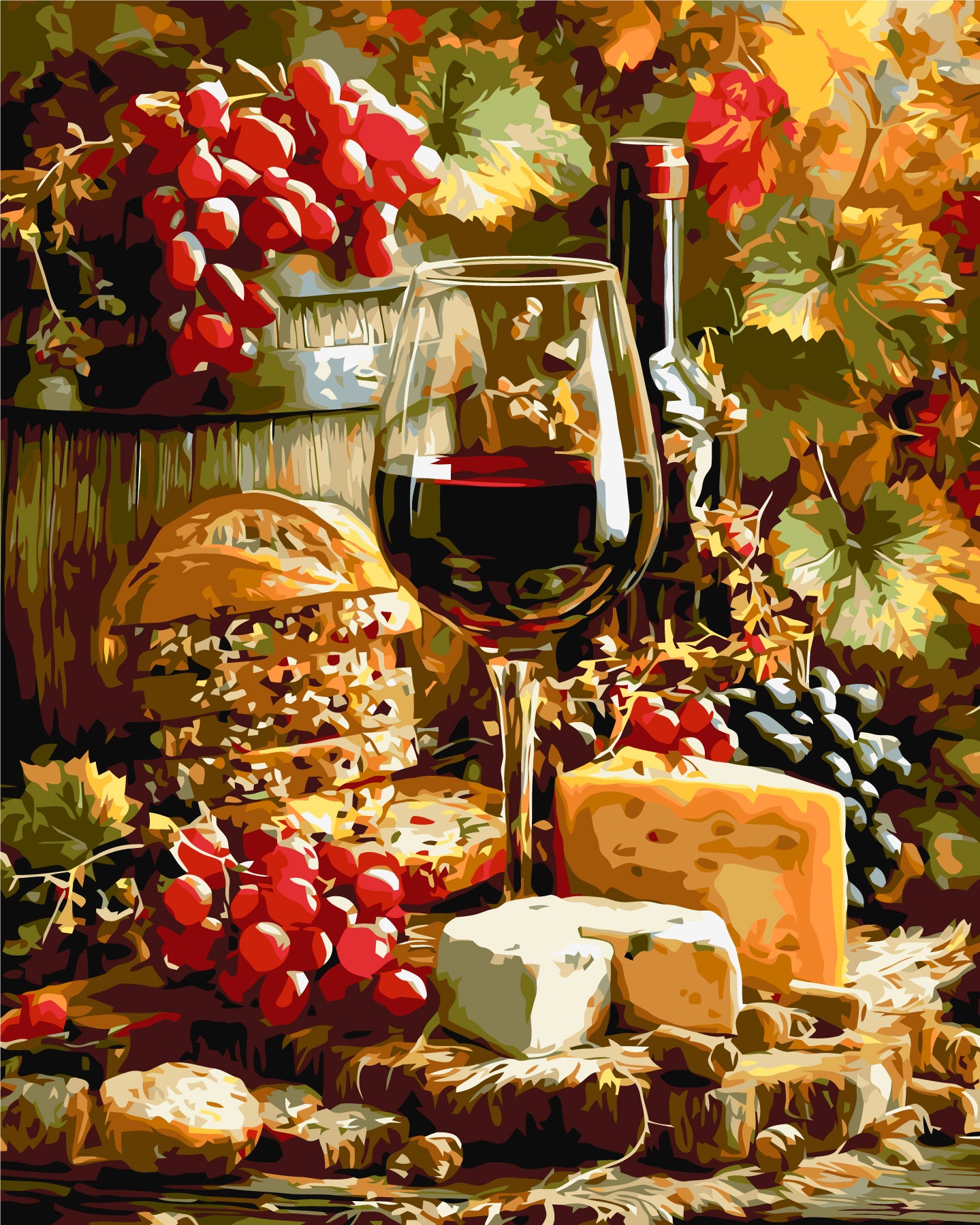 Paint by Numbers on Canvas 40*50 cm Still Life – Wine, Cheese and Grapes LW 3059-01