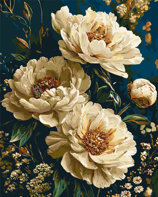 Maľovanie podľa čísel na ráme 40*50 cm - Zamatové pivónie - Kvety - LW 3064-01