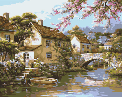 Paint by Numbers on a frame 40*50 cm landscape – Village by the river LW 3072