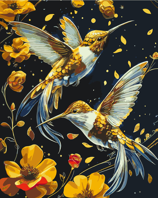 Paint by Numbers on Frame 40*50 cm Dance of Birds with Metallic Colors LW 30759