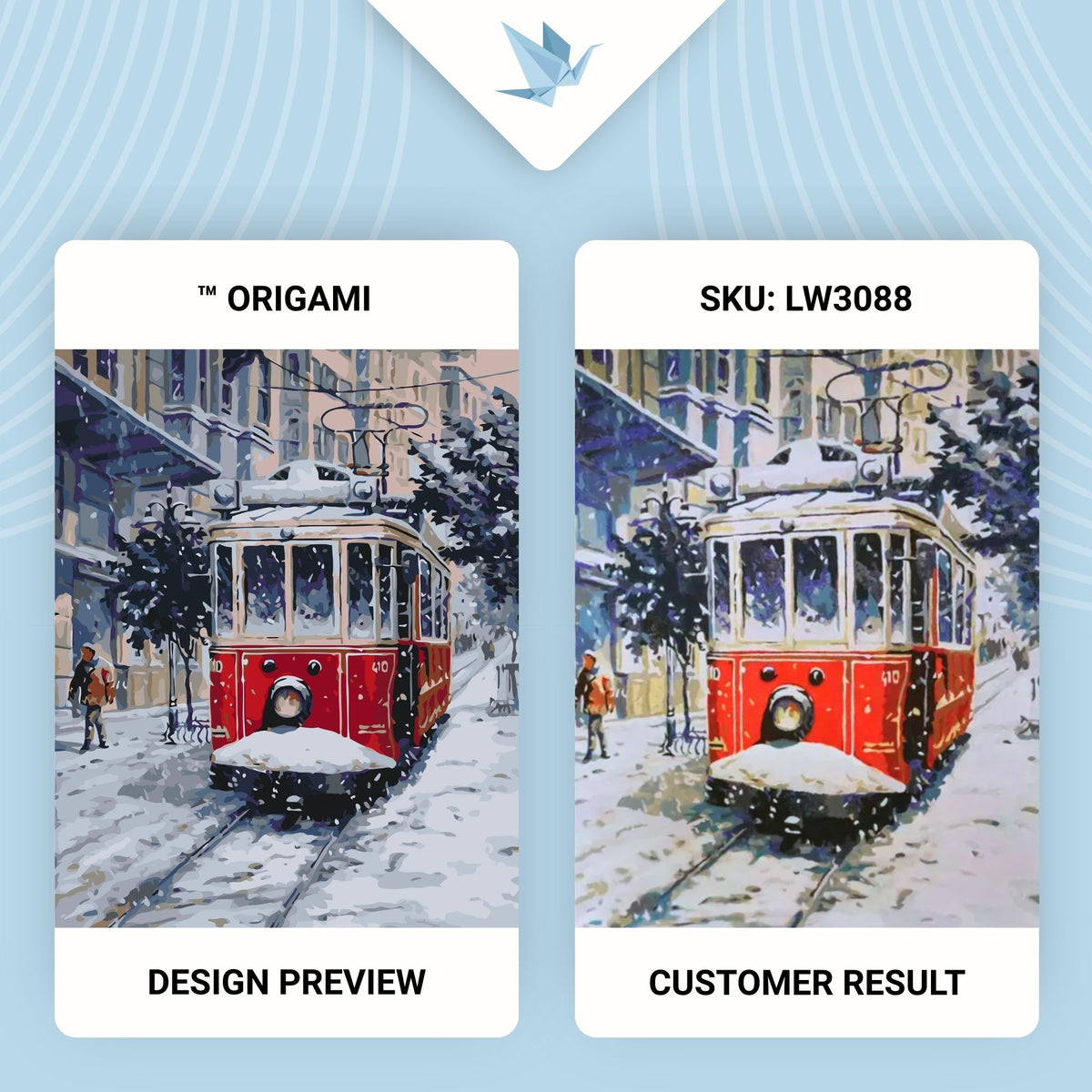 Paint by Numbers on a 40×50 cm Frame – Old Red Tram – Winter/Christmas/Landscape – LW 3088