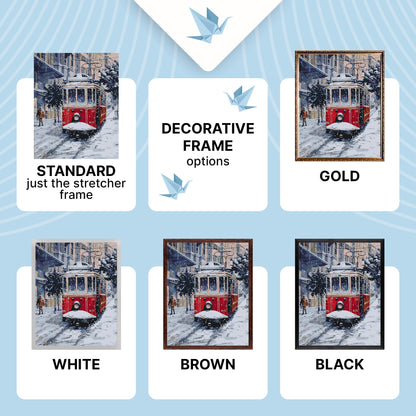 Paint by Numbers on a 40×50 cm Frame – Old Red Tram – Winter/Christmas/Landscape – LW 3088