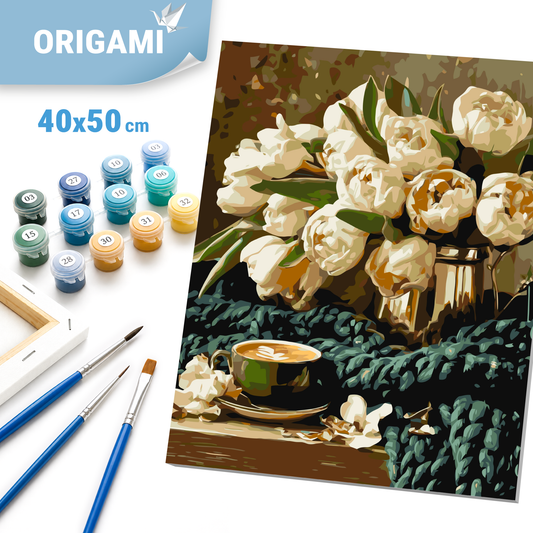 Paint by Numbers on a 40x50 cm frame - Flowers with Coffee - Flowers/Still Life - LW 30980-01