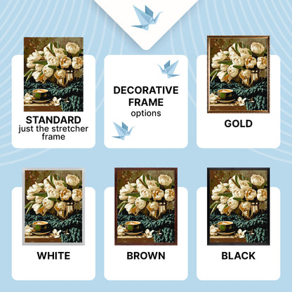 Paint by Numbers on a 40×50 cm Frame – Flowers with Coffee – Flowers/Still Life – LW 30980-01
