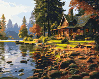 Paint by Numbers on a frame 40*50 cm – Landscape. House in the Forest LW 31250
