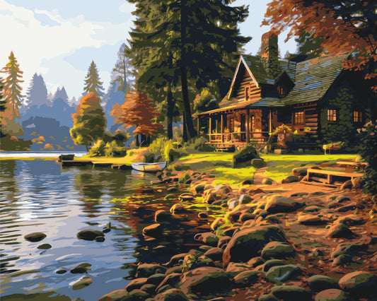 Paint by Numbers on a frame 40*50 cm – Landscape. House in the Forest LW 31250