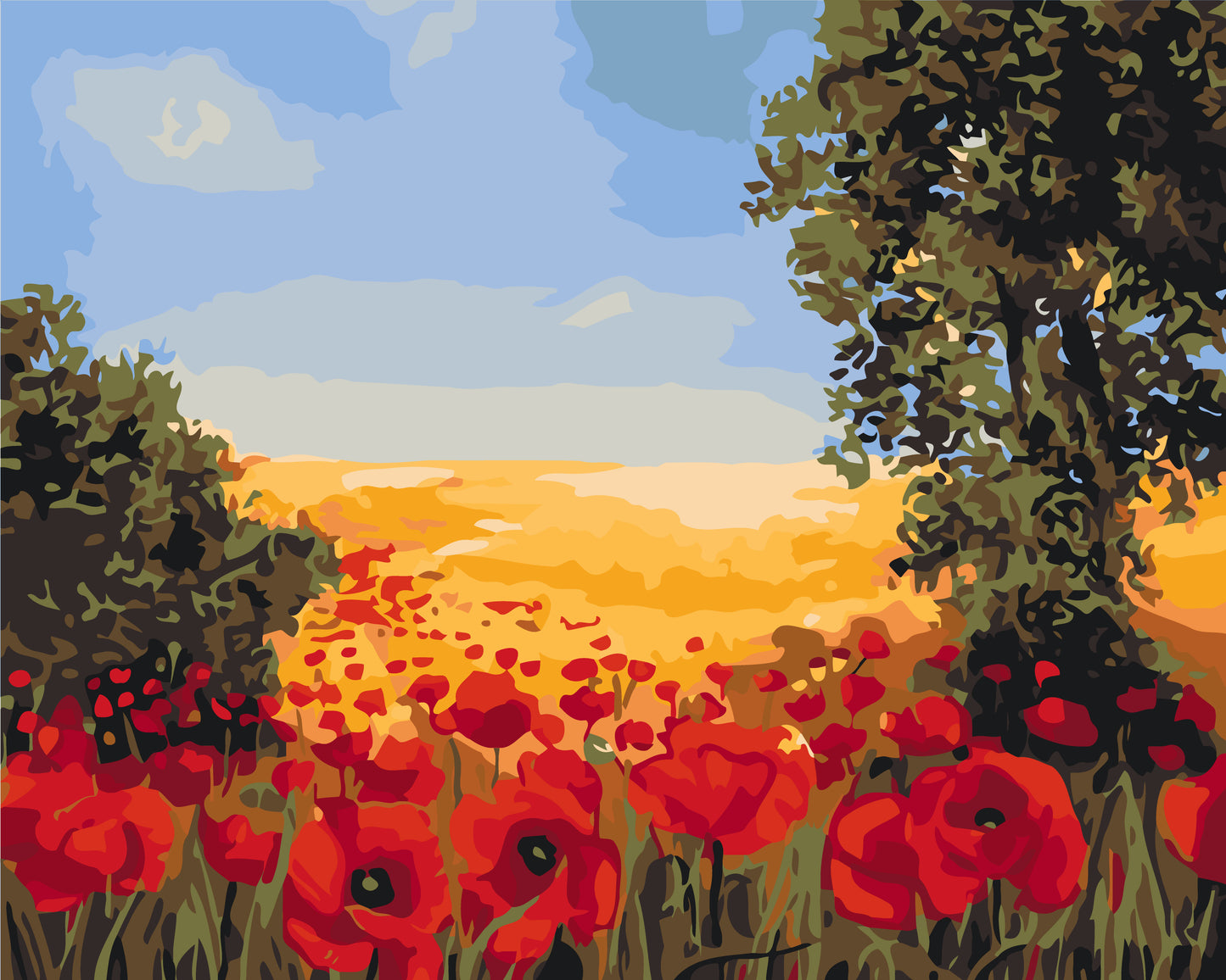 Maľovanie podľa čísel na ráme 40*50 cm - Poľné maky - Kvety - LW 3131