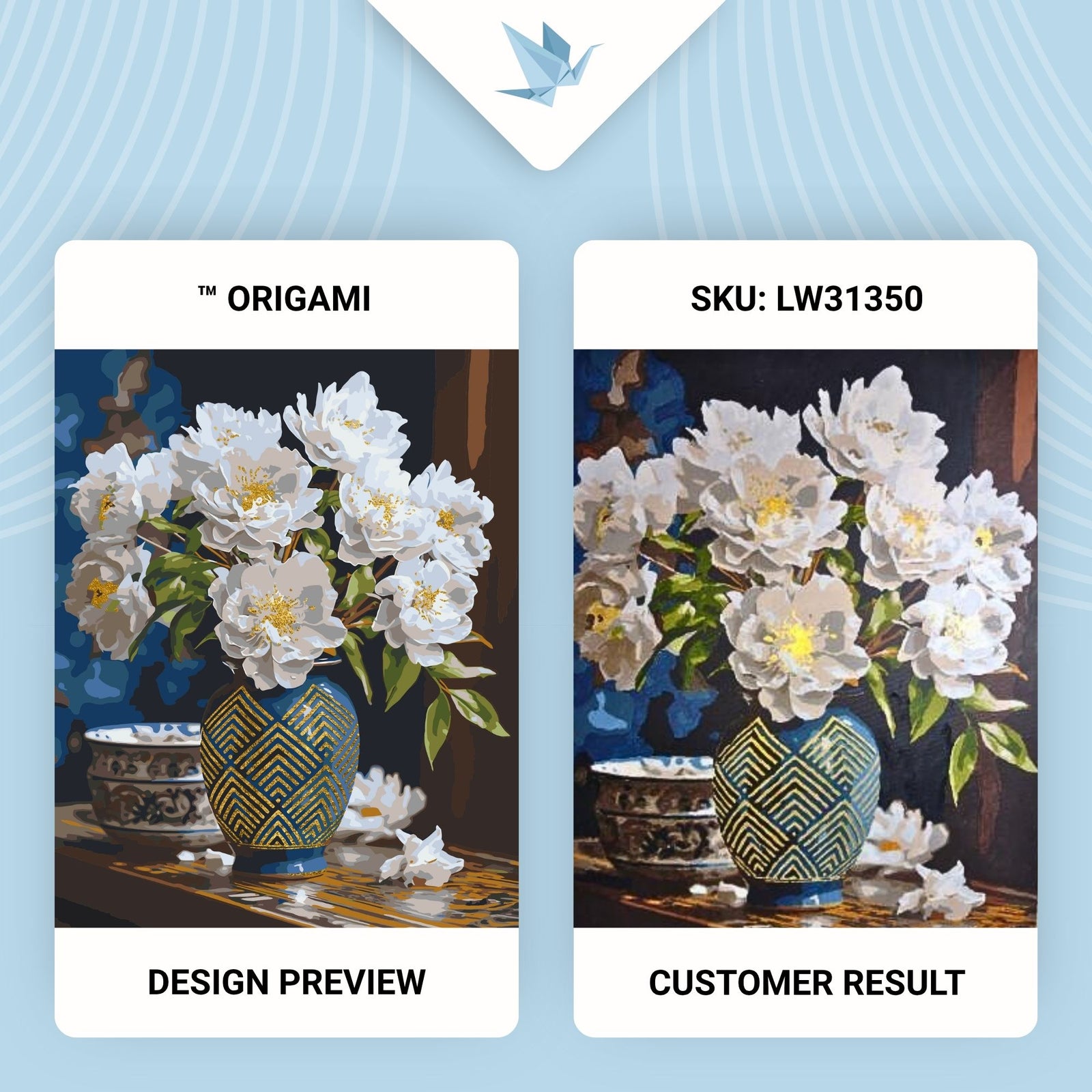 Paint by Numbers on a 40*50 cm frame White flowers in a vase with metallic gold paints LW 31350