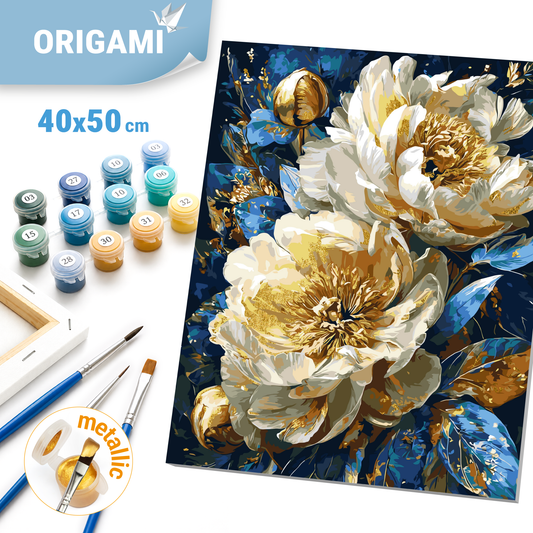 Paint by Numbers on a 40x50 cm frame - Royal Peonies - Flowers with Metallic Paints - LW 31470-01