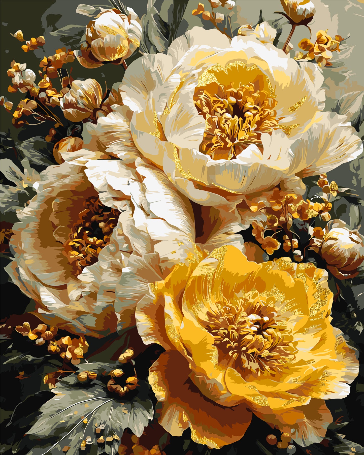 Paint by Numbers on frame 40*50 cm Flowers - Rich Peonies with metallic colors LW 3154-01