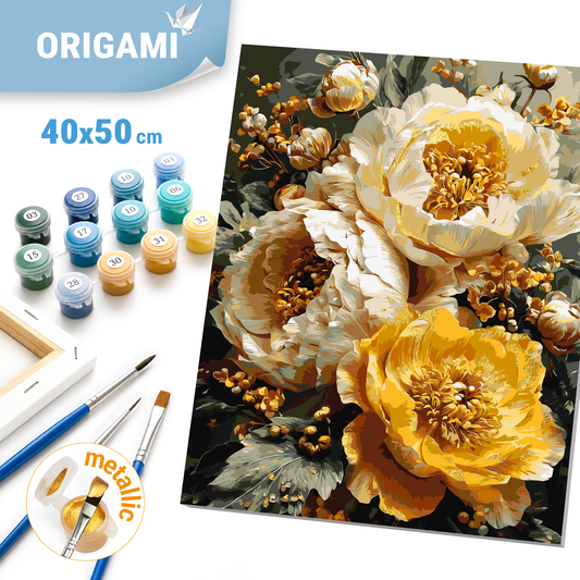 Paint by Numbers on frame 40*50 cm Flowers - Rich Peonies with metallic colors LW 3154-01