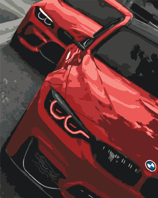 Maľovanie podľa čísel na ráme 40*50 cm - Červené BMW - Krajinka - LW 3155