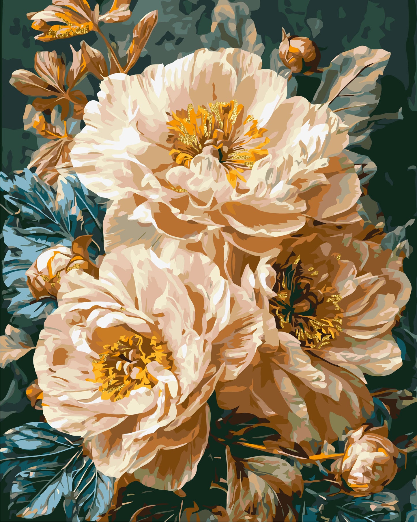 Paint by Numbers on Frame 40*50 cm Flowers - Beige Peonies with Metallic Paints LW 3159-01
