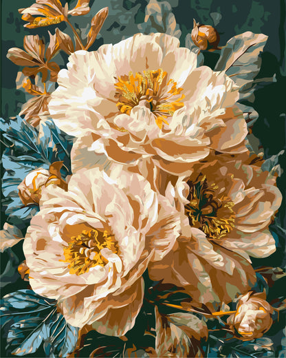 Paint by Numbers on Frame 40*50 cm Flowers - Beige Peonies with Metallic Paints LW 3159-01