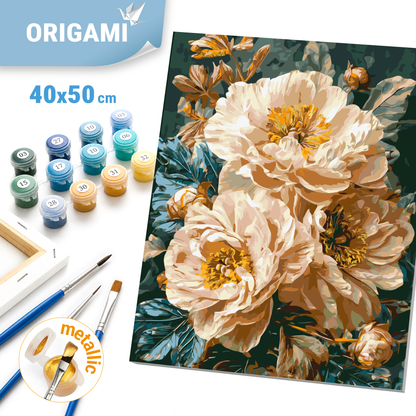 Paint by Numbers on Frame 40*50 cm Flowers - Beige Peonies with Metallic Paints LW 3159-01
