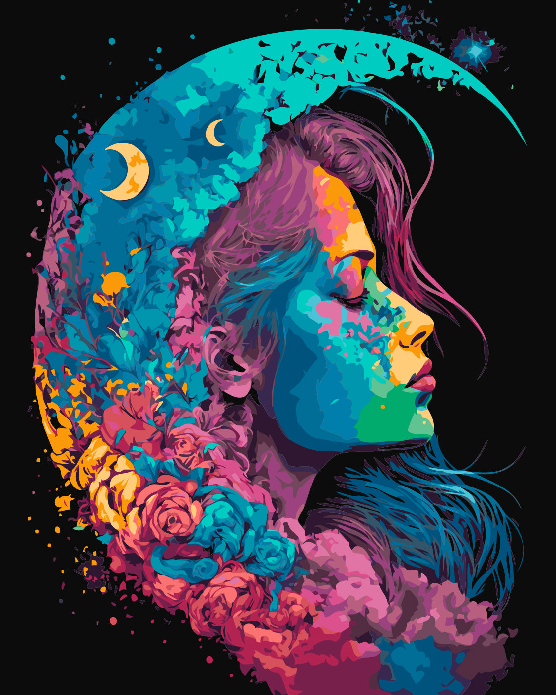 Paint by Numbers on a 40*50 cm frame – Portrait of a Moon Girl. Abstraction LW 31640