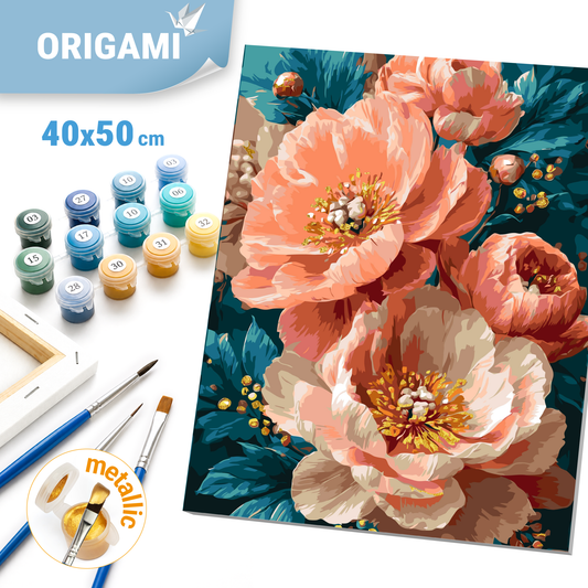 Paint by Numbers on a 40x50 cm frame - Pink Peonies - Flowers with Metallic Paints - LW 3170-01