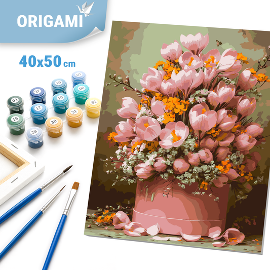 Paint by Numbers on a 40x50 cm frame - Pink Tulips - Flowers - LW 3212-01