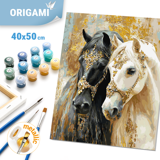 Paint by Numbers on a 40x50 cm frame - Two Horses - Animals with Metallic Paints - LW 32210-01