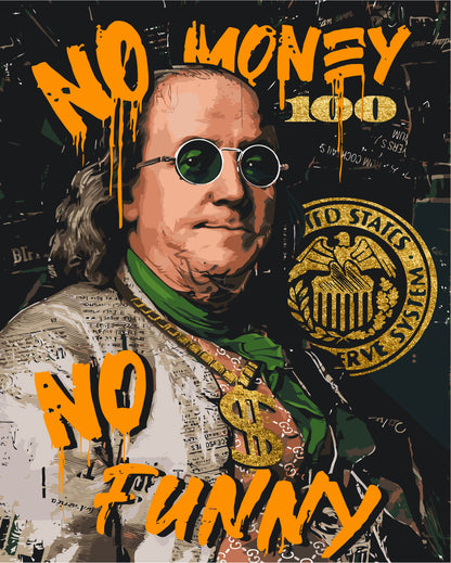 Maľovanie podľa čísel na ráme 40*50 cm - Franklin. No money no funny - Ľudia s metalickými farbami - LW 3284