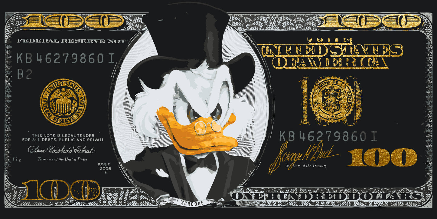 Paint by Numbers on a 40*80 cm frame Scrooge McDuck. Black dollar. With metallic paints (gold) LW 3287