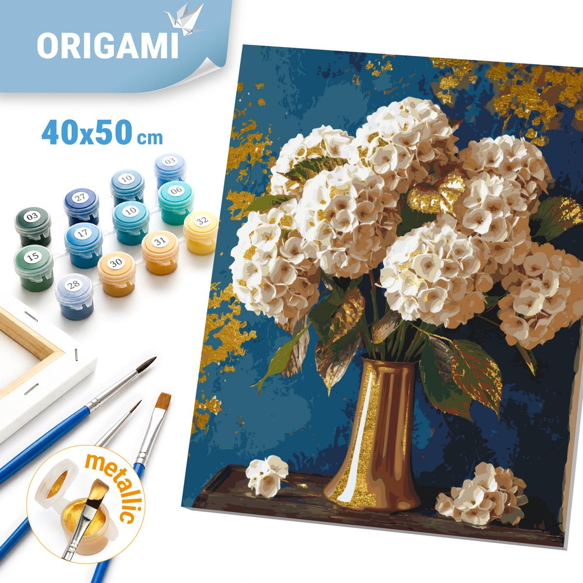 Paint by numbers on a 40*50 cm frame Flowers. Hydrangea bouquet with Metallic Paints LW 3295