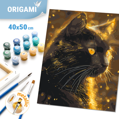 Paint by Numbers on Frame 40*50 cm Black Cat. Animals. With metallic paints LW 3301