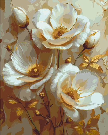 Paint by numbers on frame 40*50 cm White flowers with Metallic Paints LW 3302