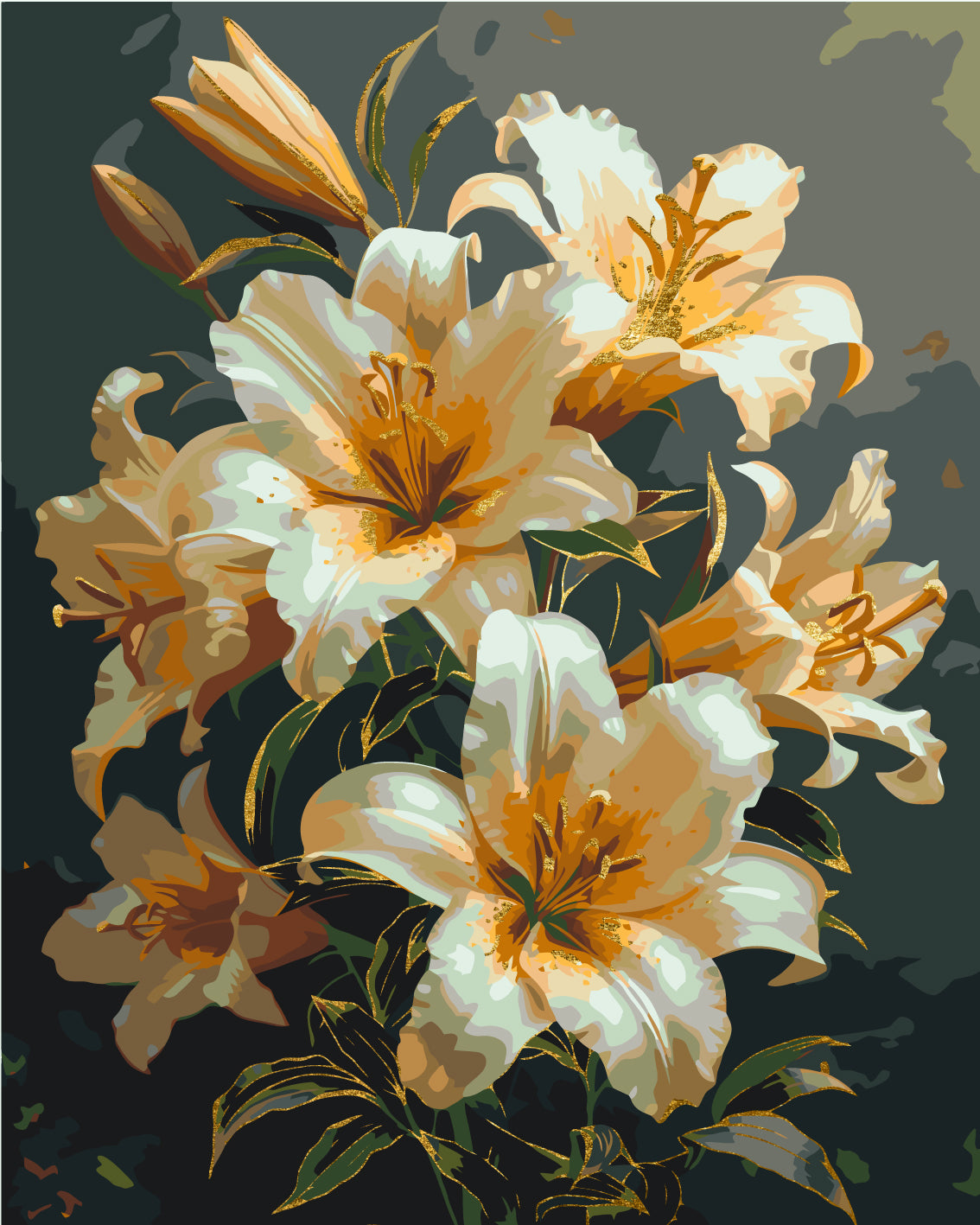 Paint by Numbers on a 40*50 cm frame Flowers Vibrant Lilies with Metallic Paints LW 3303