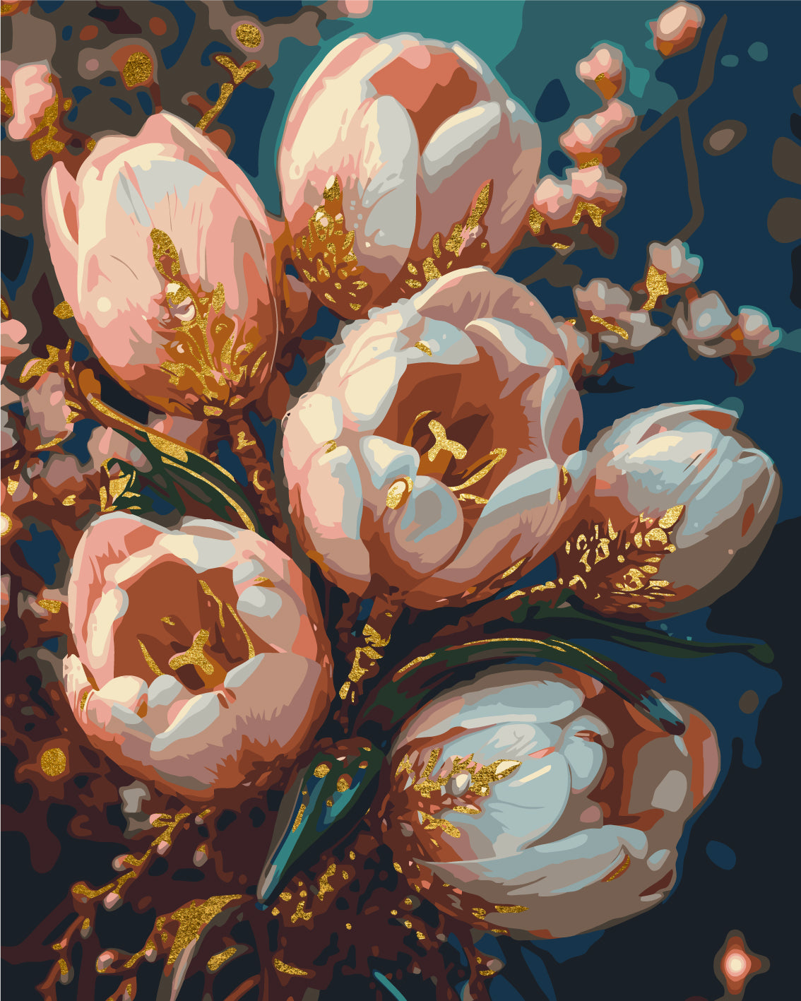 Paint by numbers on a 40*50 cm frame. Flowers. Delicate tulips with Metallic Paints (gold) LW 3304